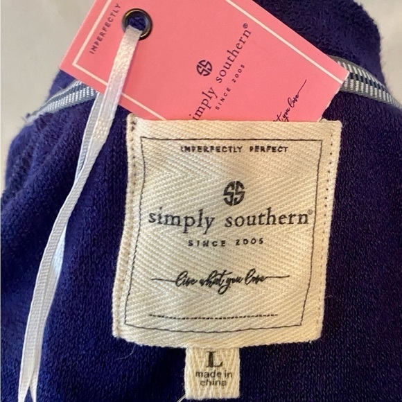 Simply Southern Blue and White Crew Neck Terry Cloth Sweater - Picture 6 of 7